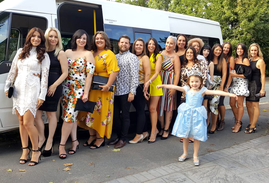 Passengers ready to enjoy their night out on a 16 seater with Lancaster Minibuses