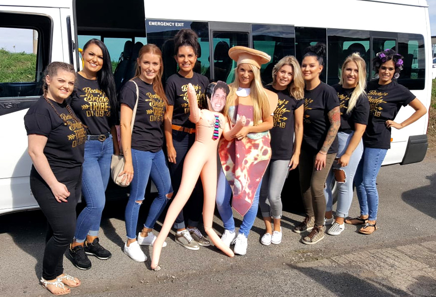Hen do passengers ready to enjoy their trip on a 16 seater with Lancaster Minibuses